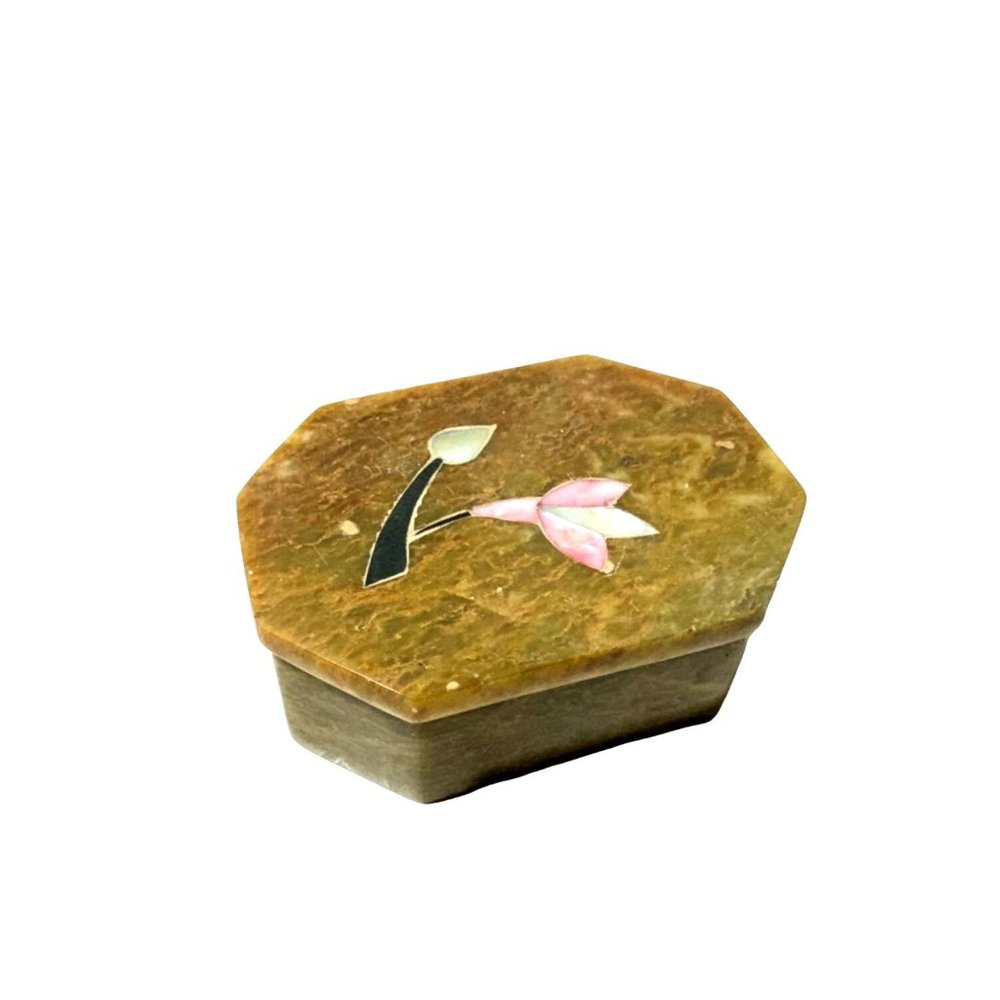 Exquisite Vintage Handcrafted Indian Marble Jewelry Ring Box - A Unique Treasure